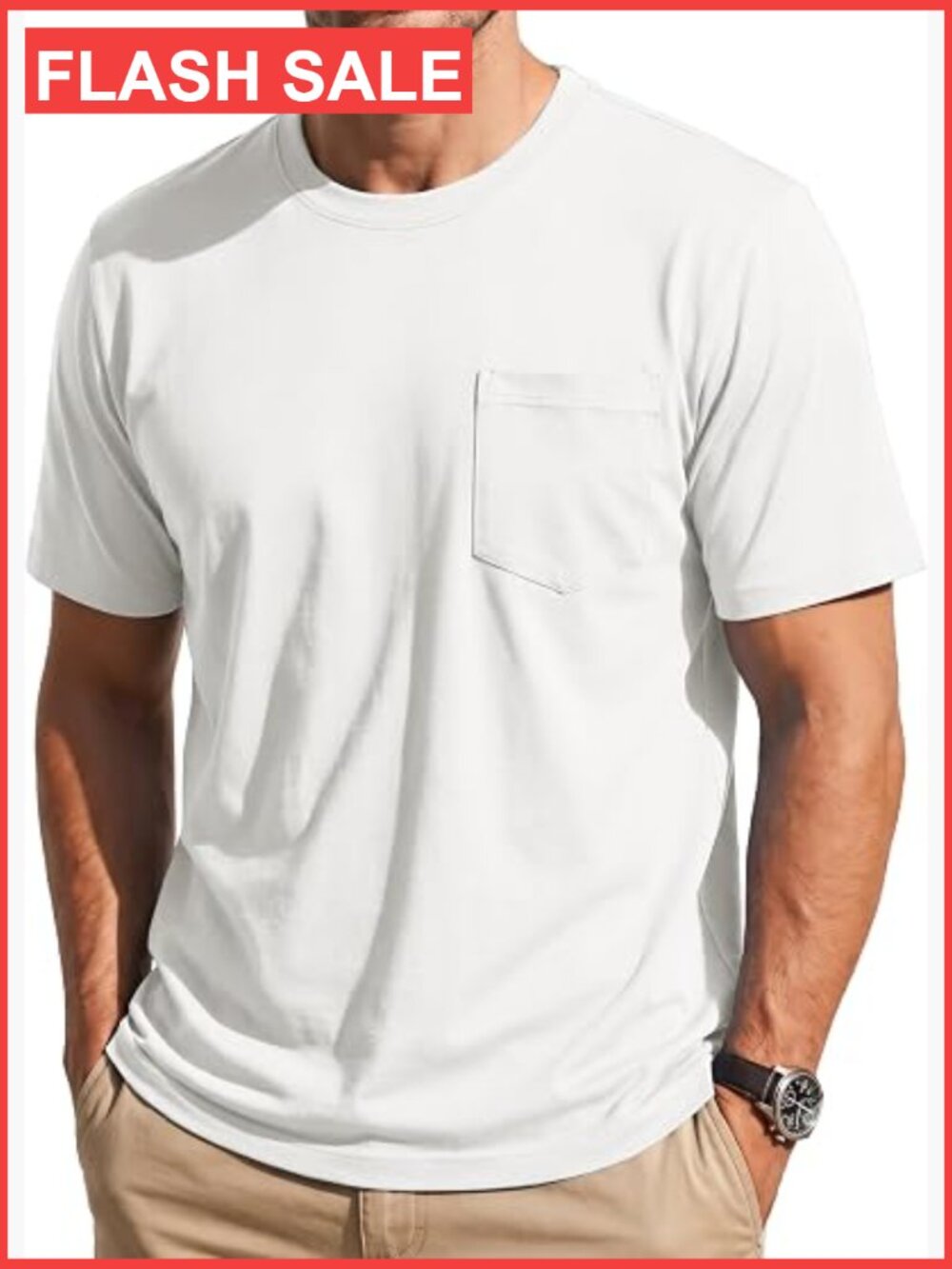 Men's Cotton T-Shirt with Chest Pocket Regular Fit Crew Neck